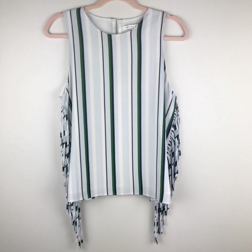 English Factory Sleeveless Fringe Stripe Tank L